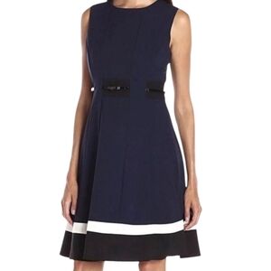 Calvin Klein Navy Dress Knit Sleeveless with White  Black Band  Sz 4
